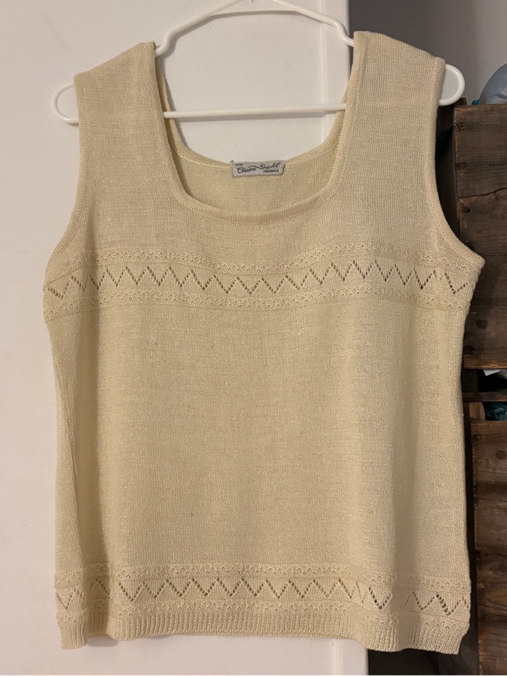 Vintage Cream Knit Sleeveless Delicate Sweater Tank Size Medium
